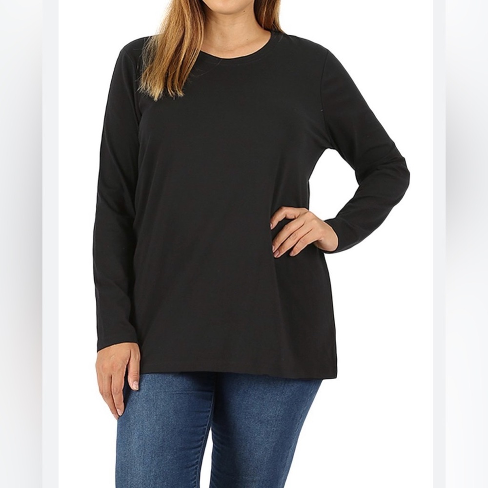 Zenana Black Long Sleeve Crew Neck Tee Size XL